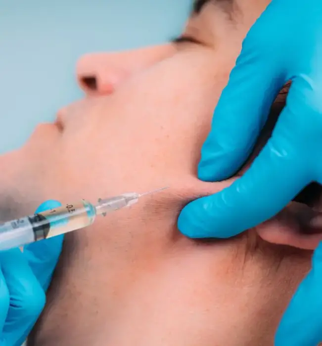 man getting injections to ease TMJ discomfort